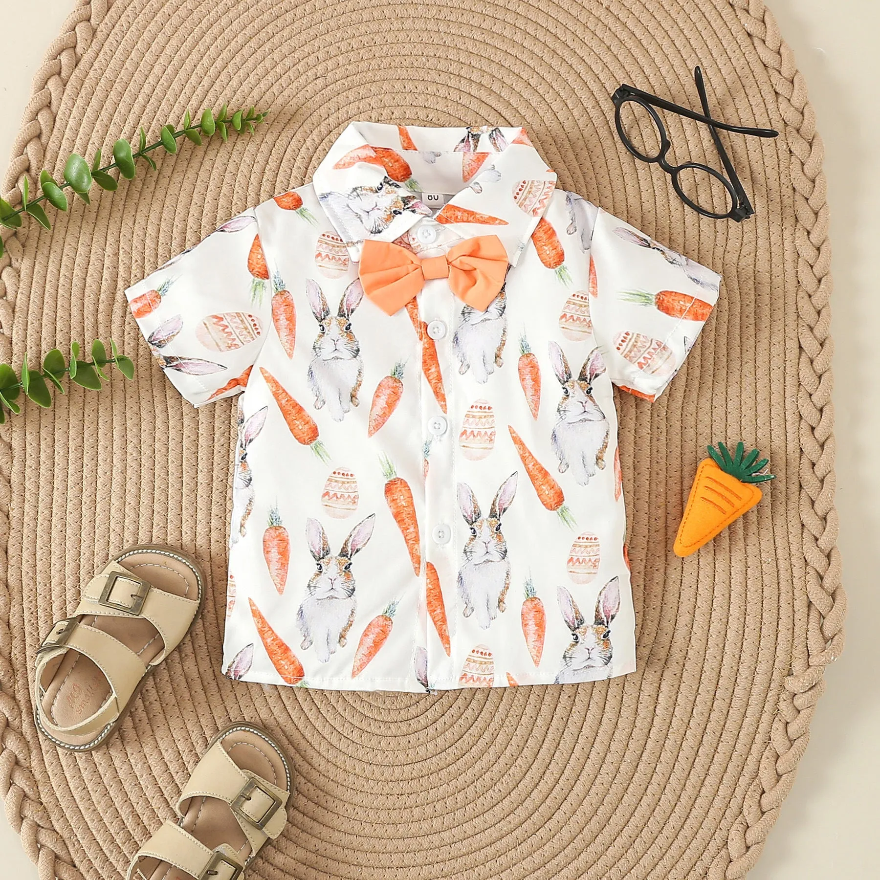 2 Pieces Set Baby Kid Boys Animals Print Tops And Solid Color Shorts Wholesale 240301107