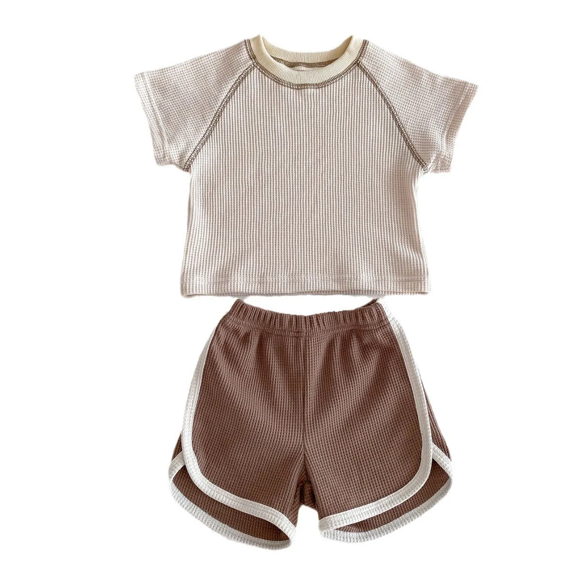 2 Pieces Set Baby Kid Girls Boys Solid Color Tops And Shorts Wholesale 240301145