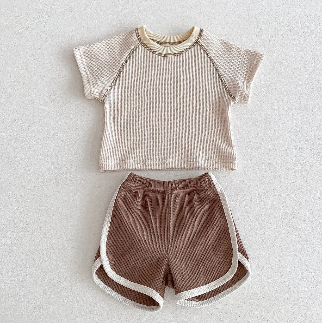 2 Pieces Set Baby Kid Girls Boys Solid Color Tops And Shorts Wholesale 240301145