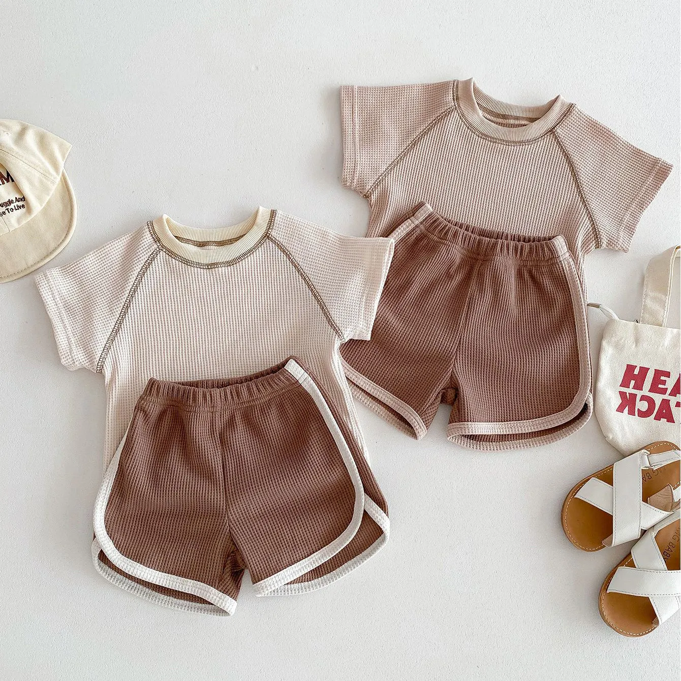 2 Pieces Set Baby Kid Girls Boys Solid Color Tops And Shorts Wholesale 240301145