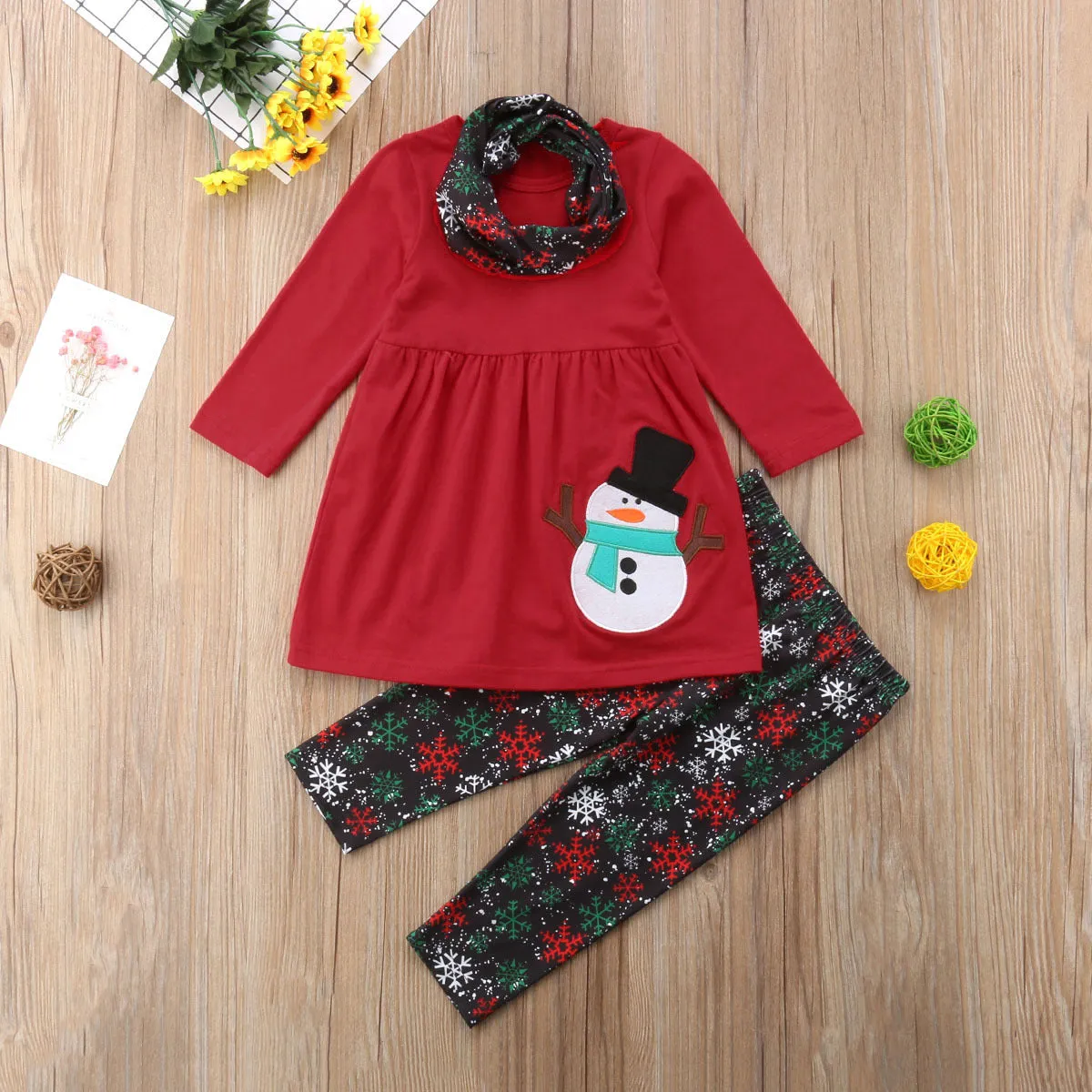 2 Pieces Set Baby Kid Girls Christmas Cartoon Print Tops And Pants Wholesale 23101505