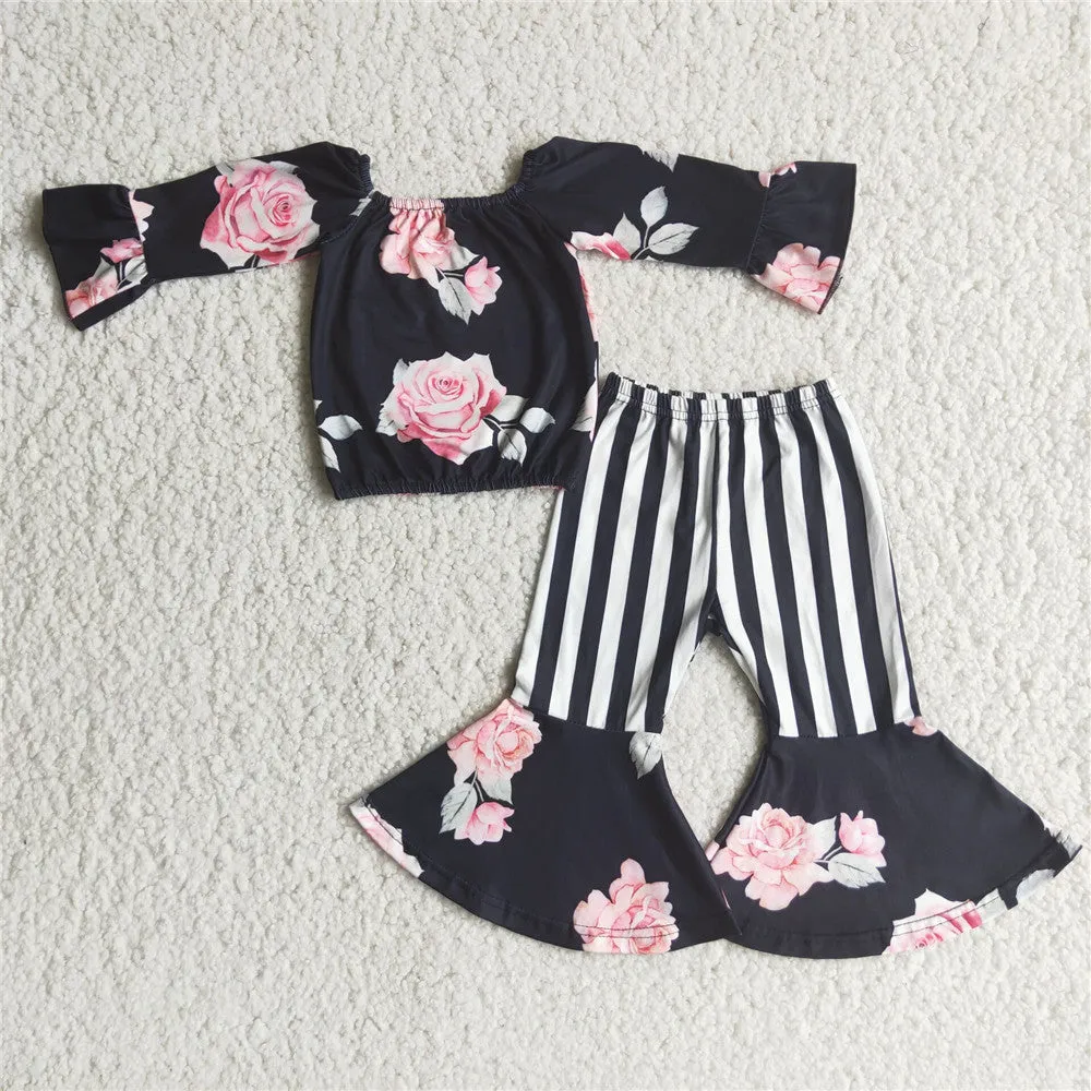 6 A29-2 kids clothes girls black floral stripe pants winter outfits-promotion 2023.11.4