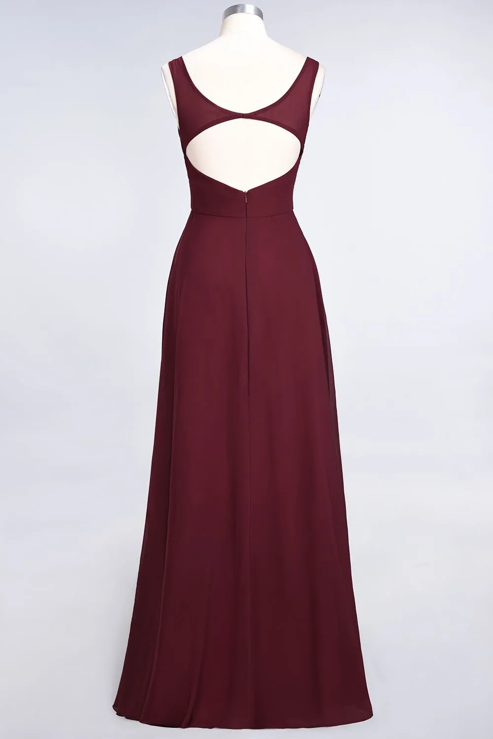 A-Line Chiffon V-Neck Straps Sleeveless Open Back Long Bridesmaid Dress