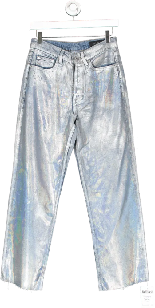 All Saints Blue April Metallic Hologram Coated Relaxed Jeans W25