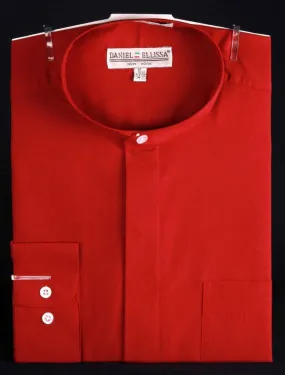 Banded Collar Dress Shirt, Red