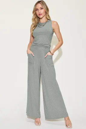 Basic Bae Full Size Ribbed Tank and Wide Leg Pants Set