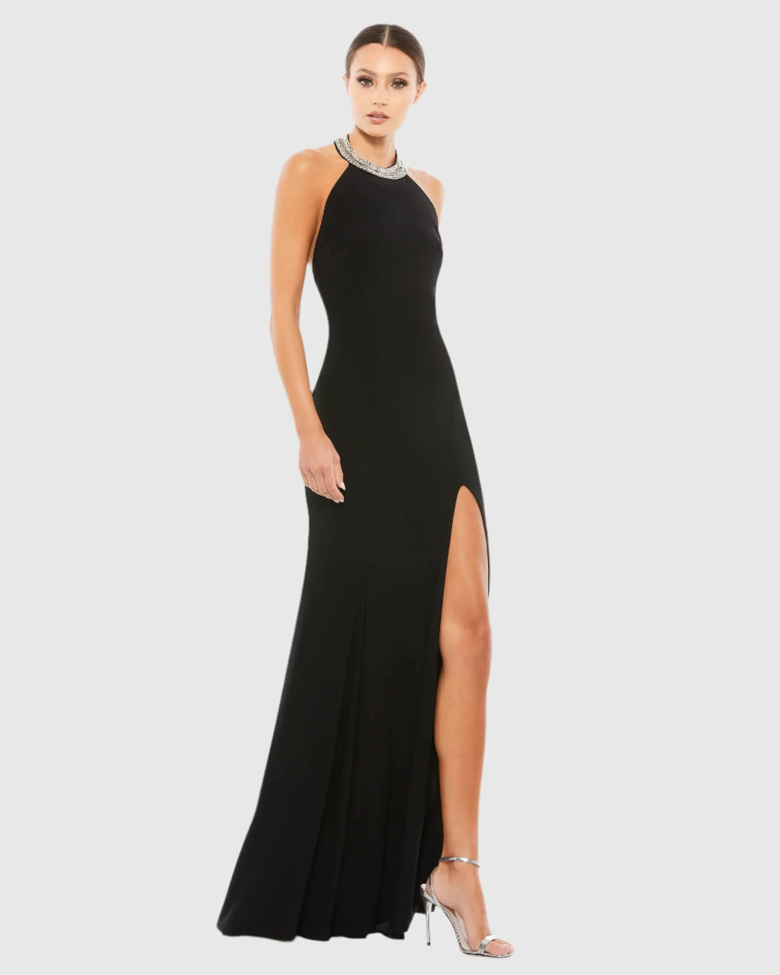 Beaded Halter Jersey Gown