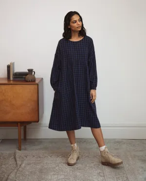 Beatrix-Gee Organic Cotton Dress In Navy Gingham