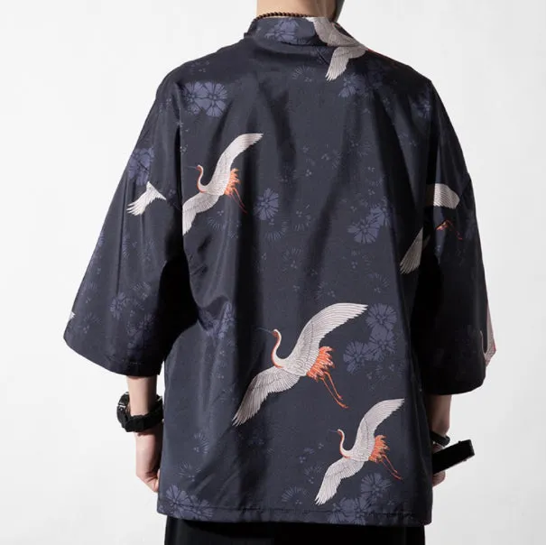 Black Crane Kimono Robe | Anime Kimono