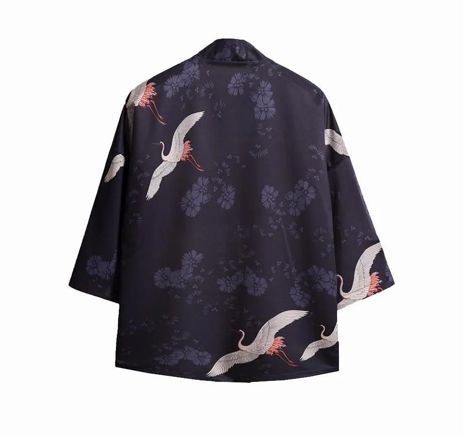 Black Crane Kimono Robe | Anime Kimono