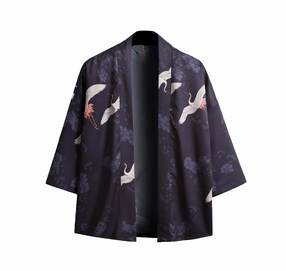 Black Crane Kimono Robe | Anime Kimono