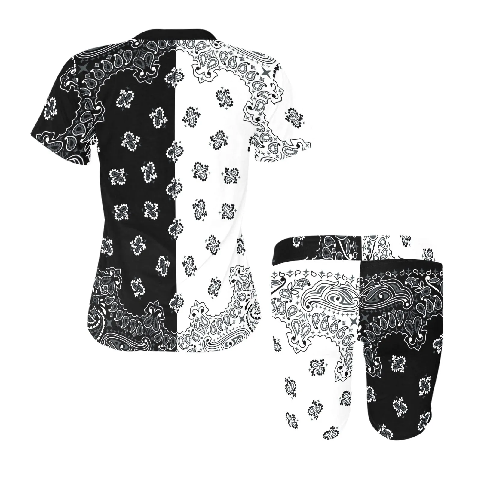 black white bandana print copy-Recovered copy Women's Short Yoga Set