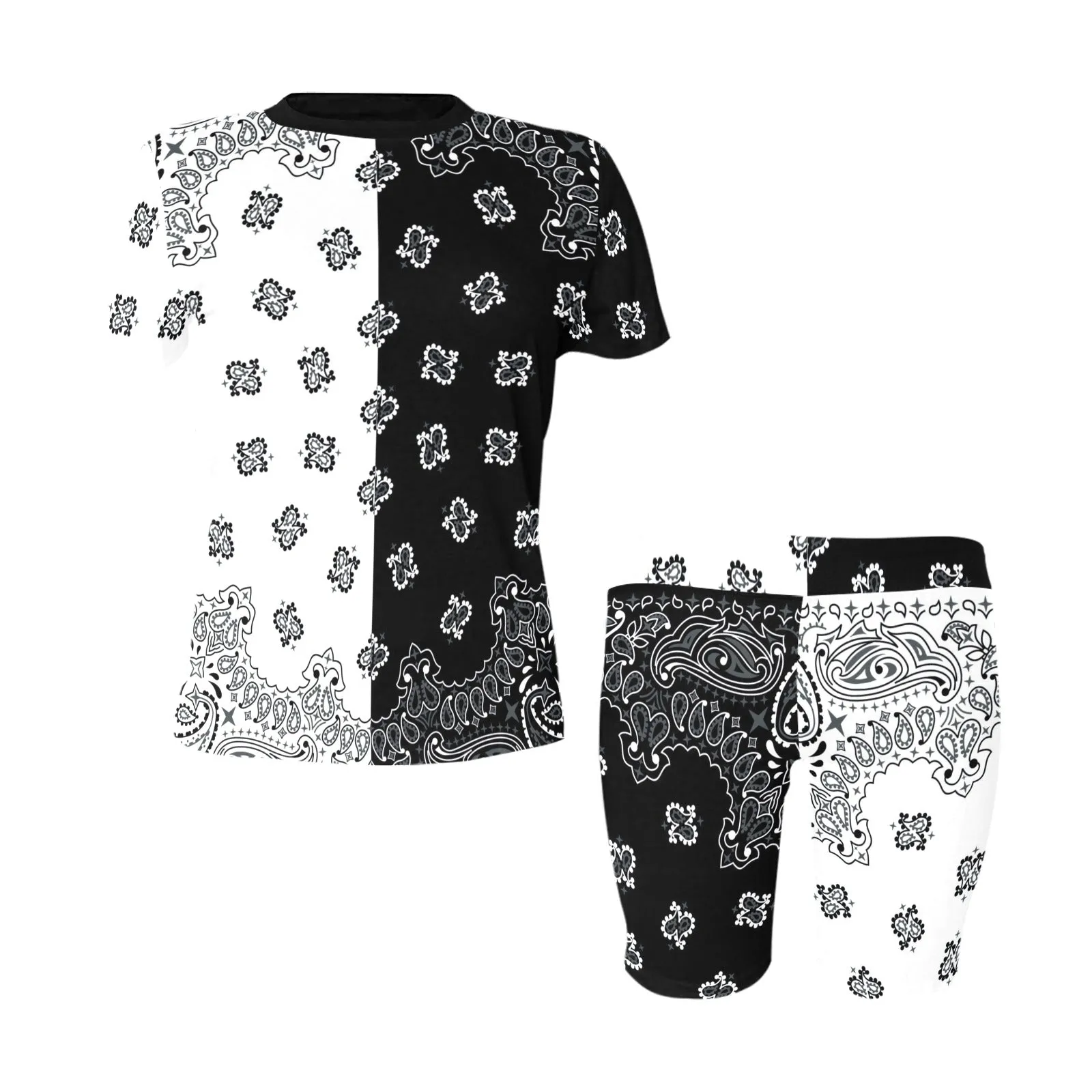 black white bandana print copy-Recovered copy Women's Short Yoga Set