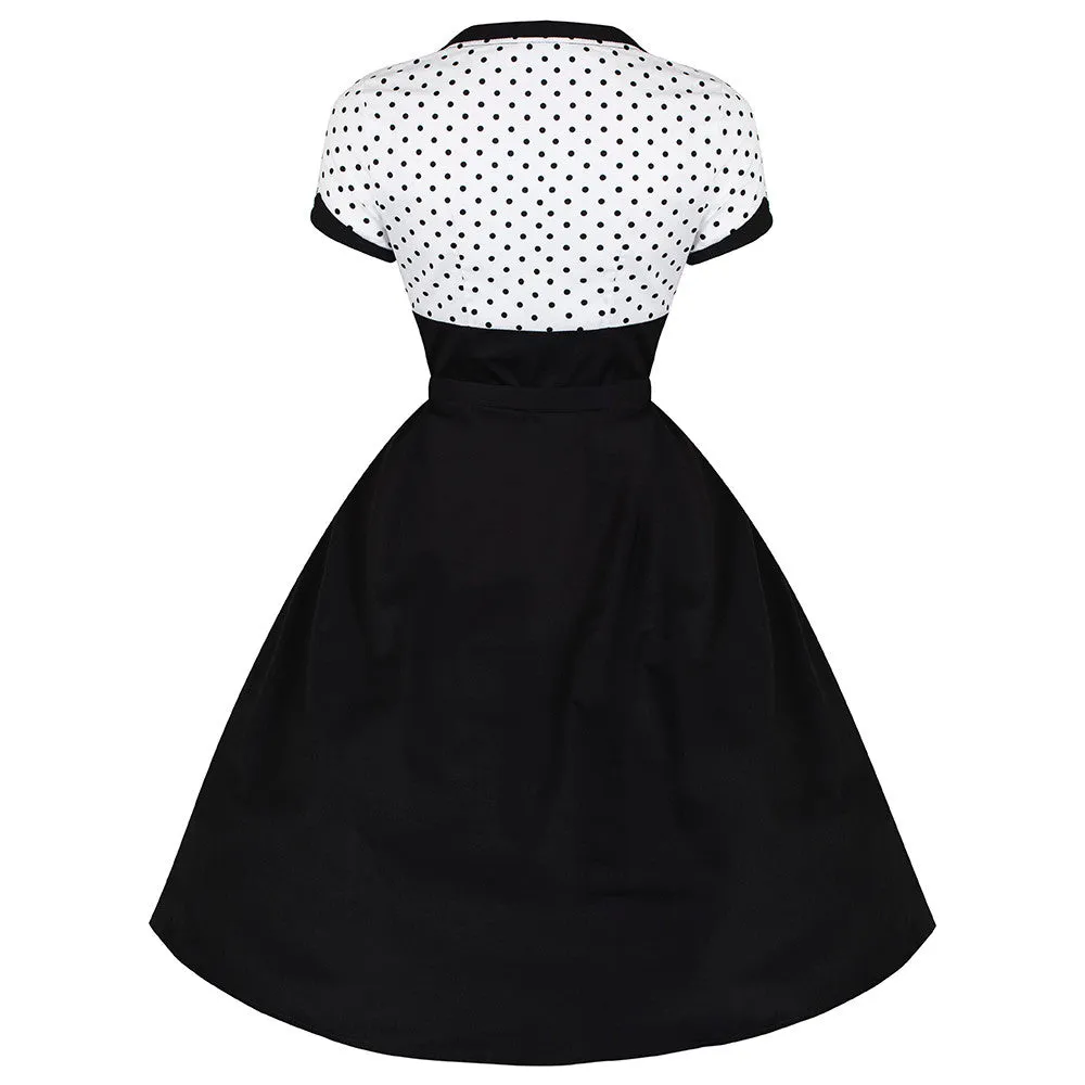 Black with White Polka Dot Top 50s Swing Dress