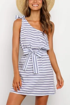 Bow Stripe One Shoulder Mini Dress