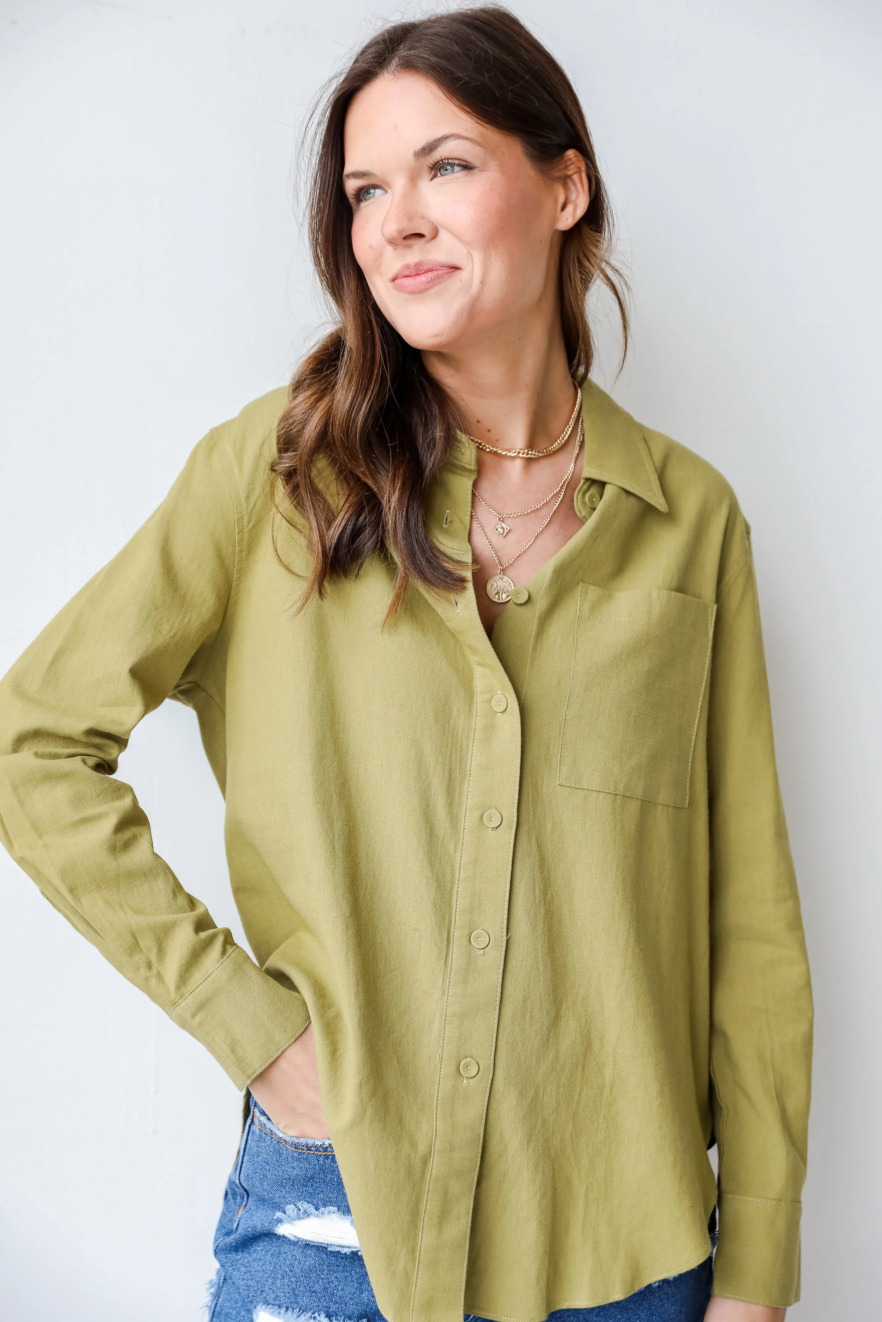 By Your Side Linen Button-Up Blouse