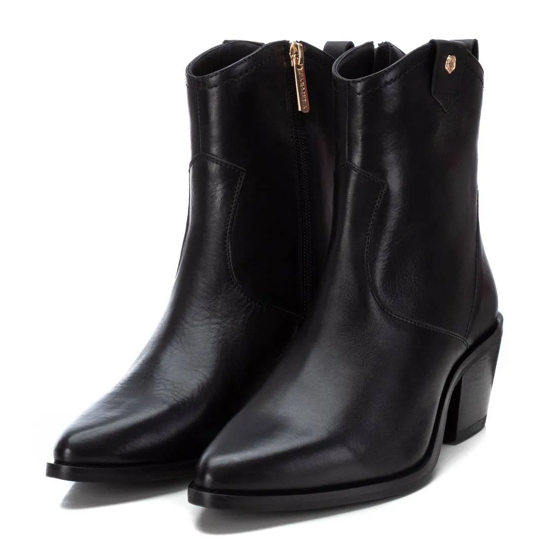 CARMELA Black Leather Western Ankle Boot