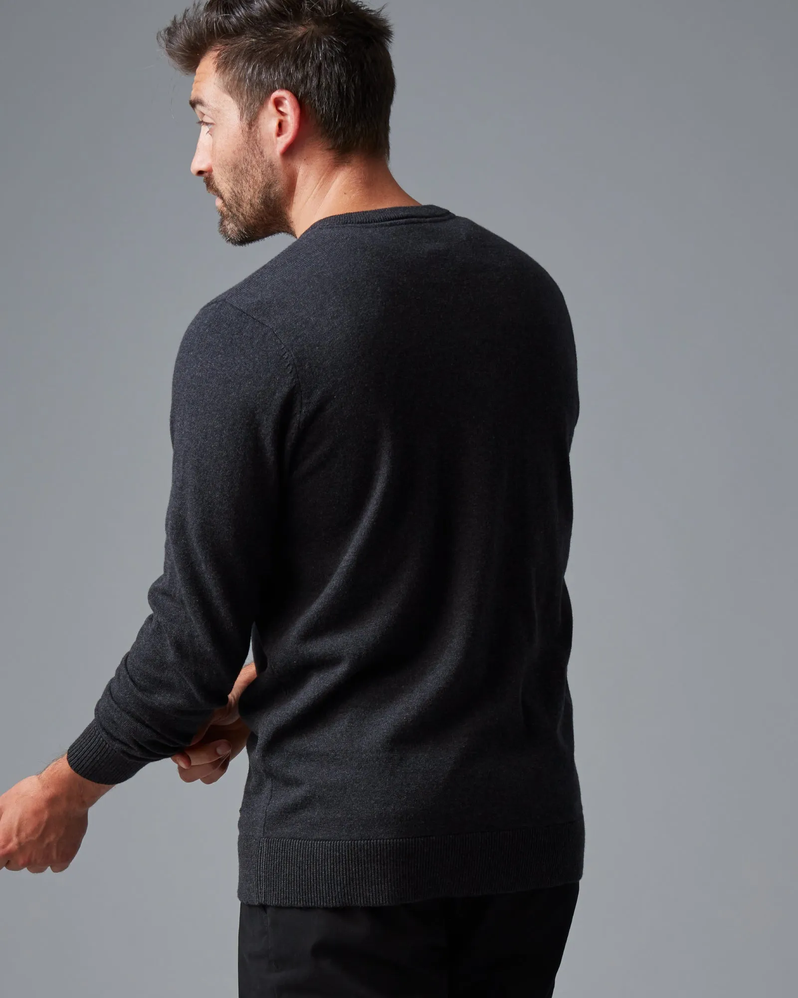 CASHMERE COTTON VEE NECK KNIT