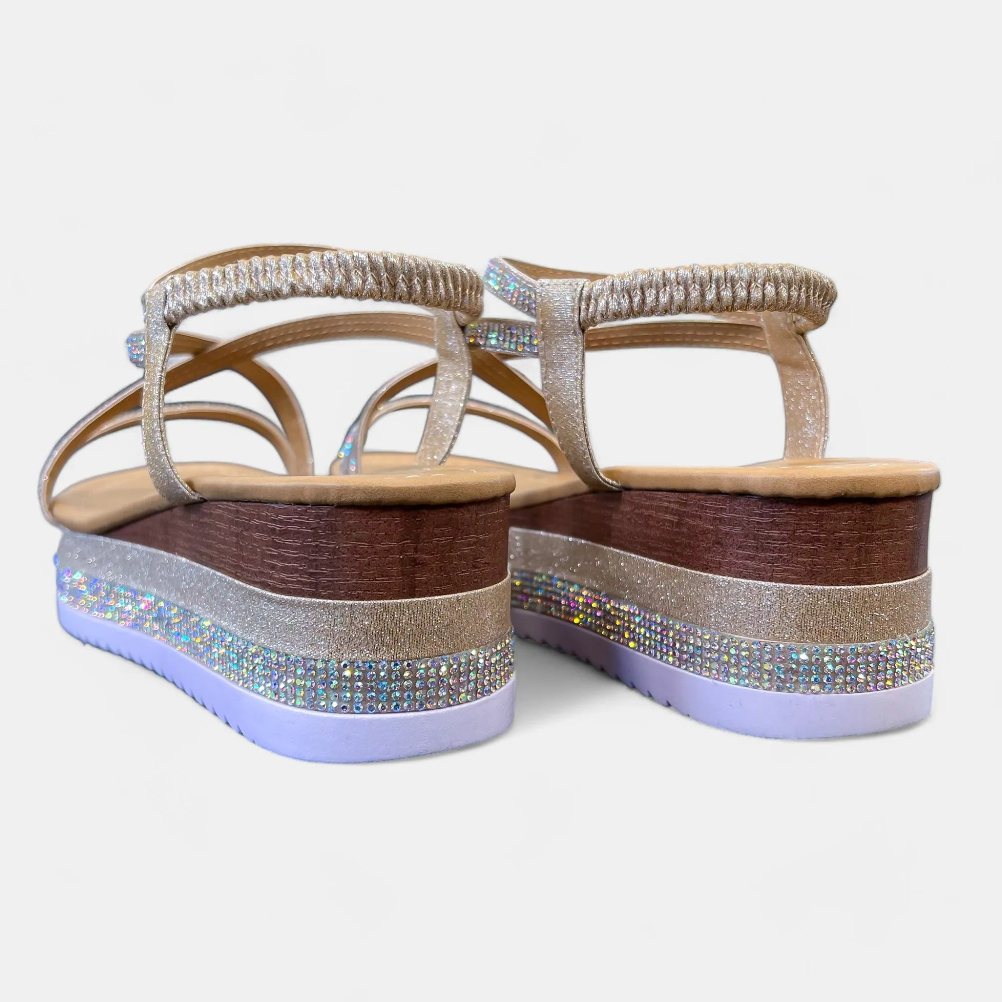 Champagne Rhinestone Platform Sandals