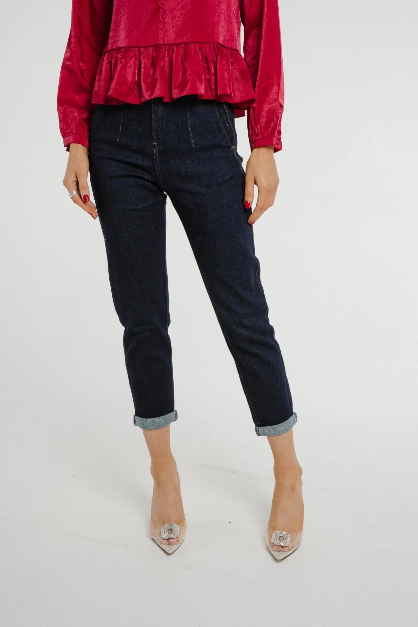 Cindy High Waist Mom Jean In Dark Wash