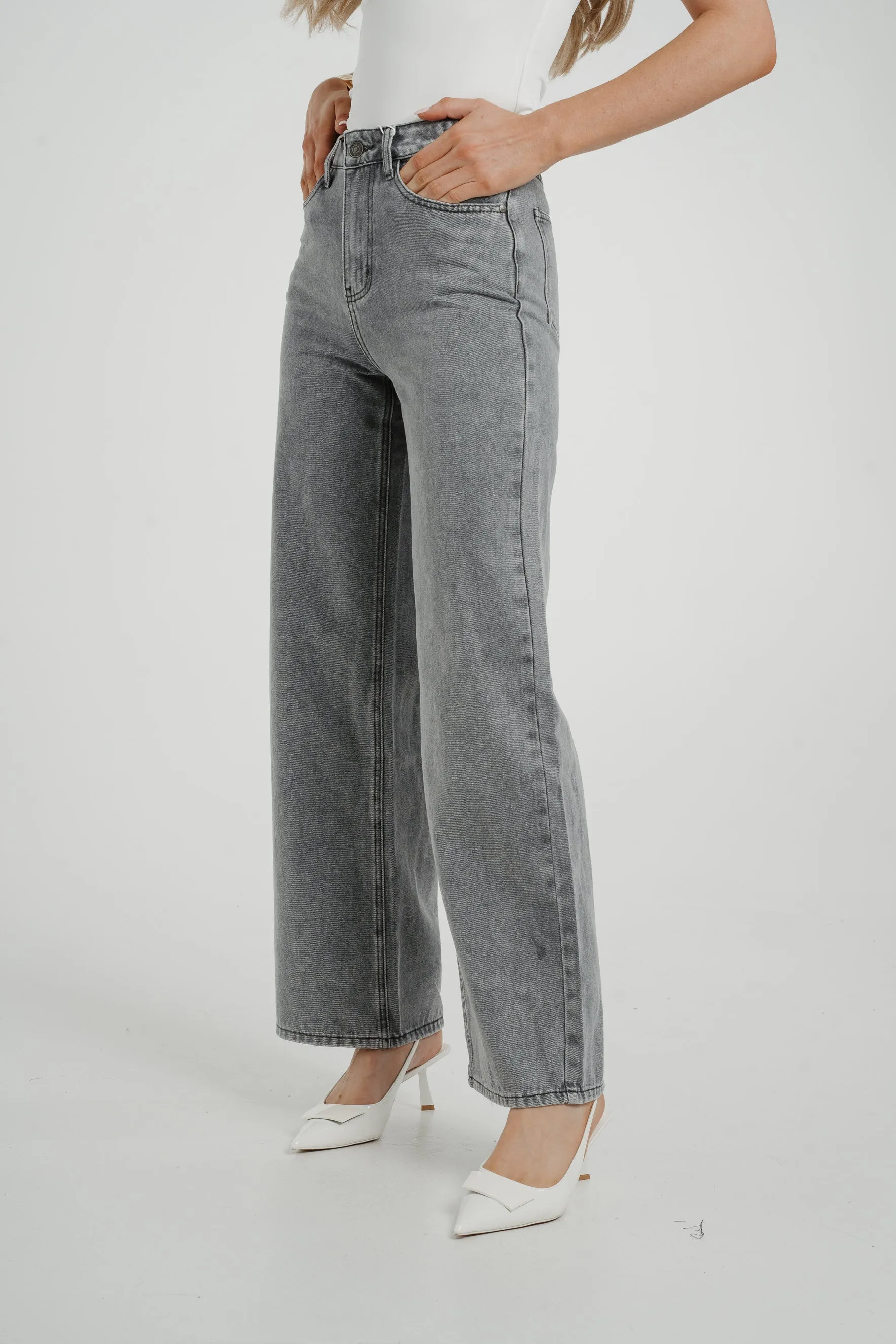 Cindy Wide Leg Jean In Grey