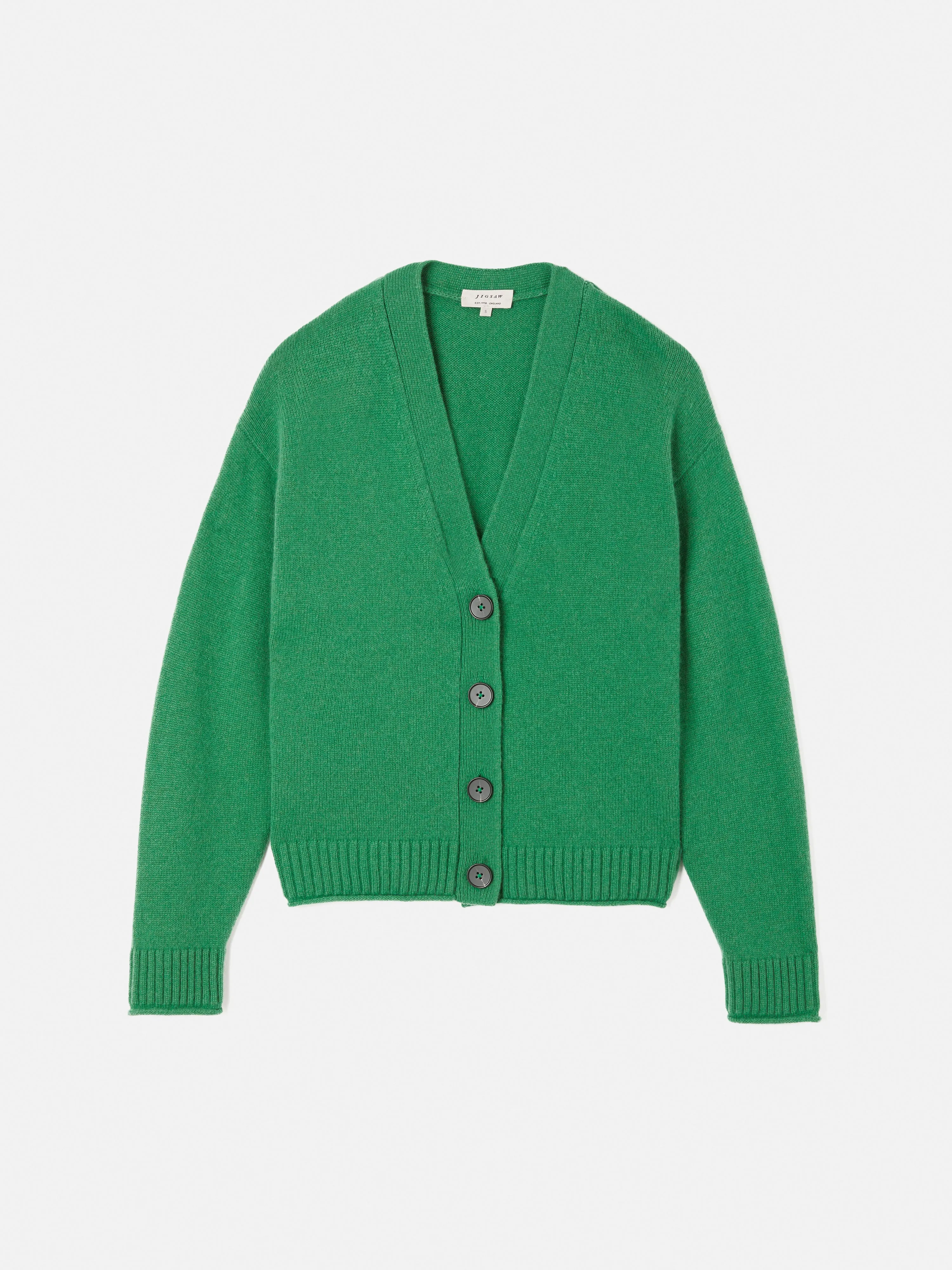 Compact Wool Cashmere Blend Cardigan | Green