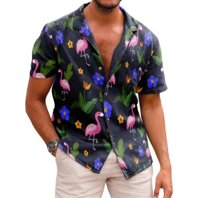 FLAMINGO PRINTED ALOHA SHIRT