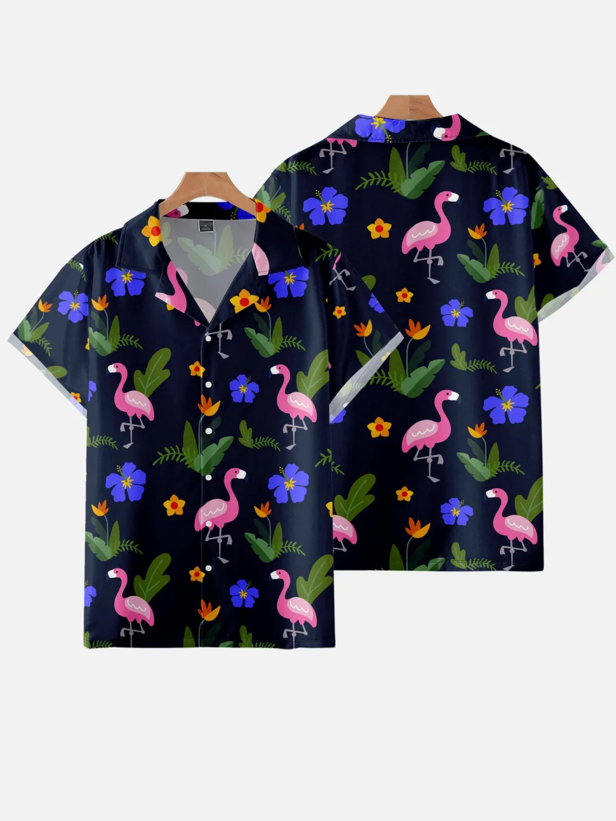 FLAMINGO PRINTED ALOHA SHIRT