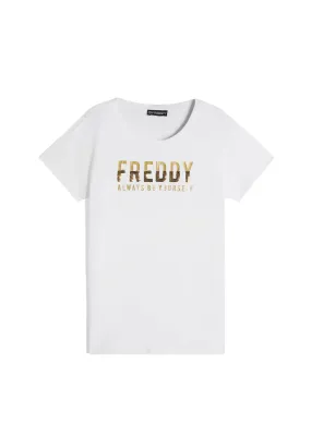 Freddy women's cora sleeve t-shirt with sequins S4WTEET5 W white