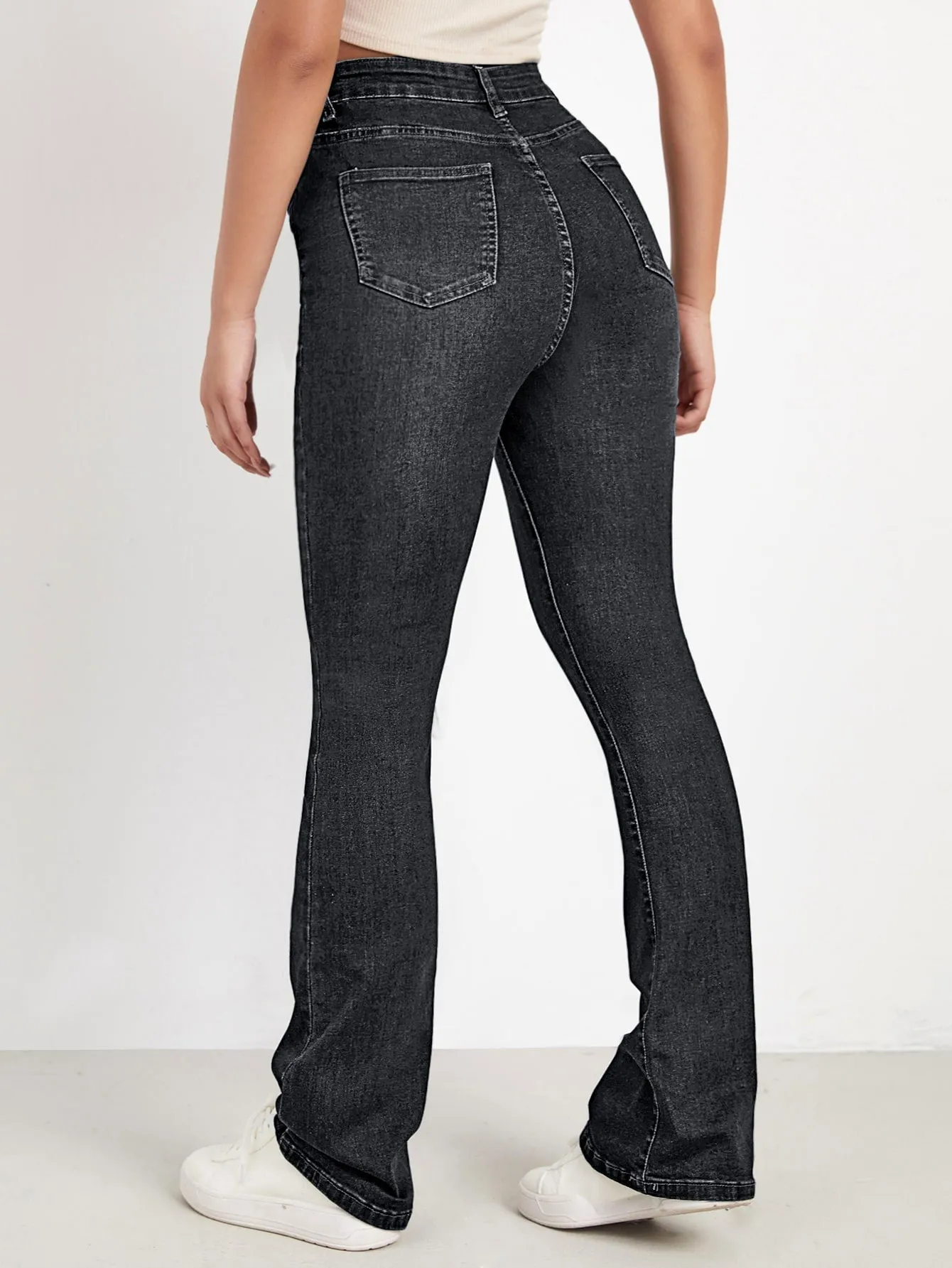 High Waist Bleach Wash Flare Leg Jeans