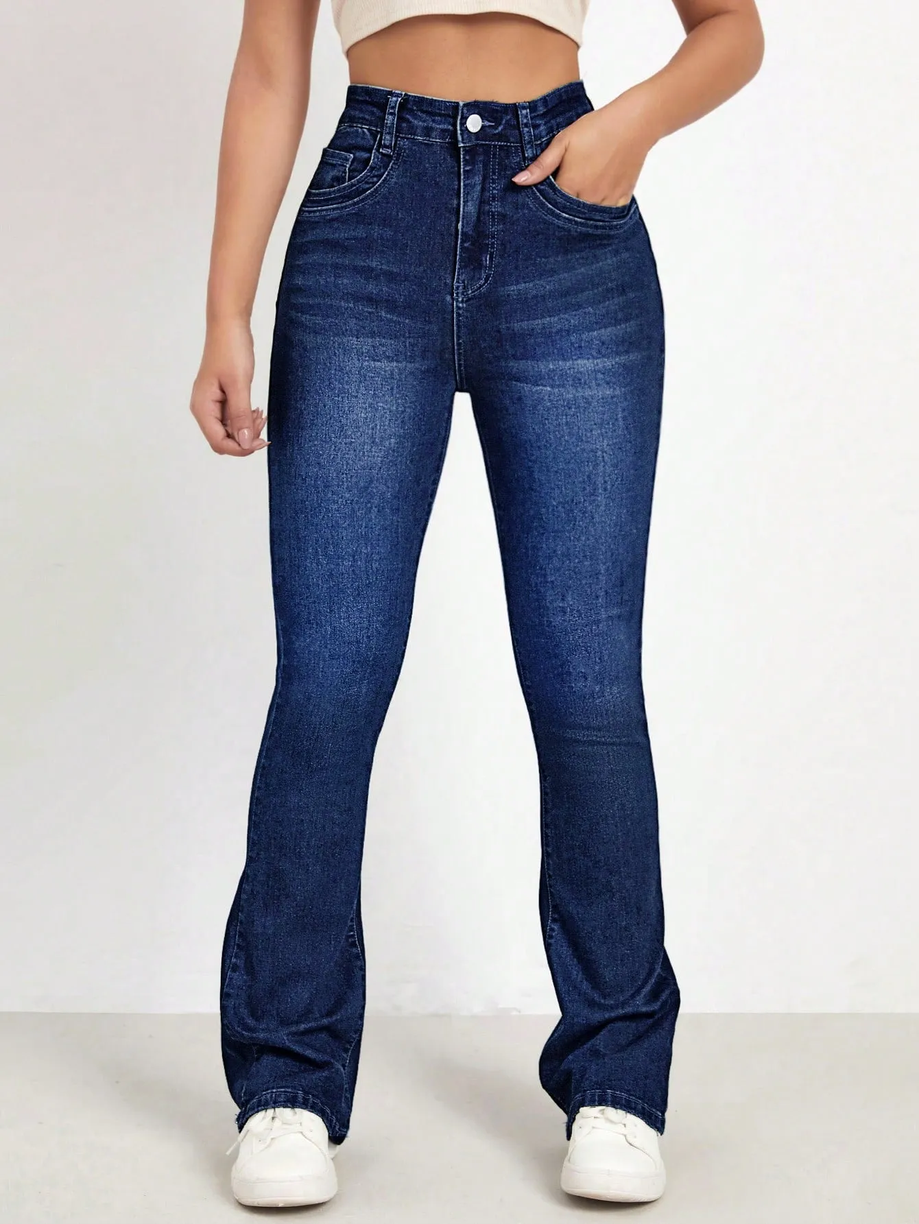 High Waist Bleach Wash Flare Leg Jeans