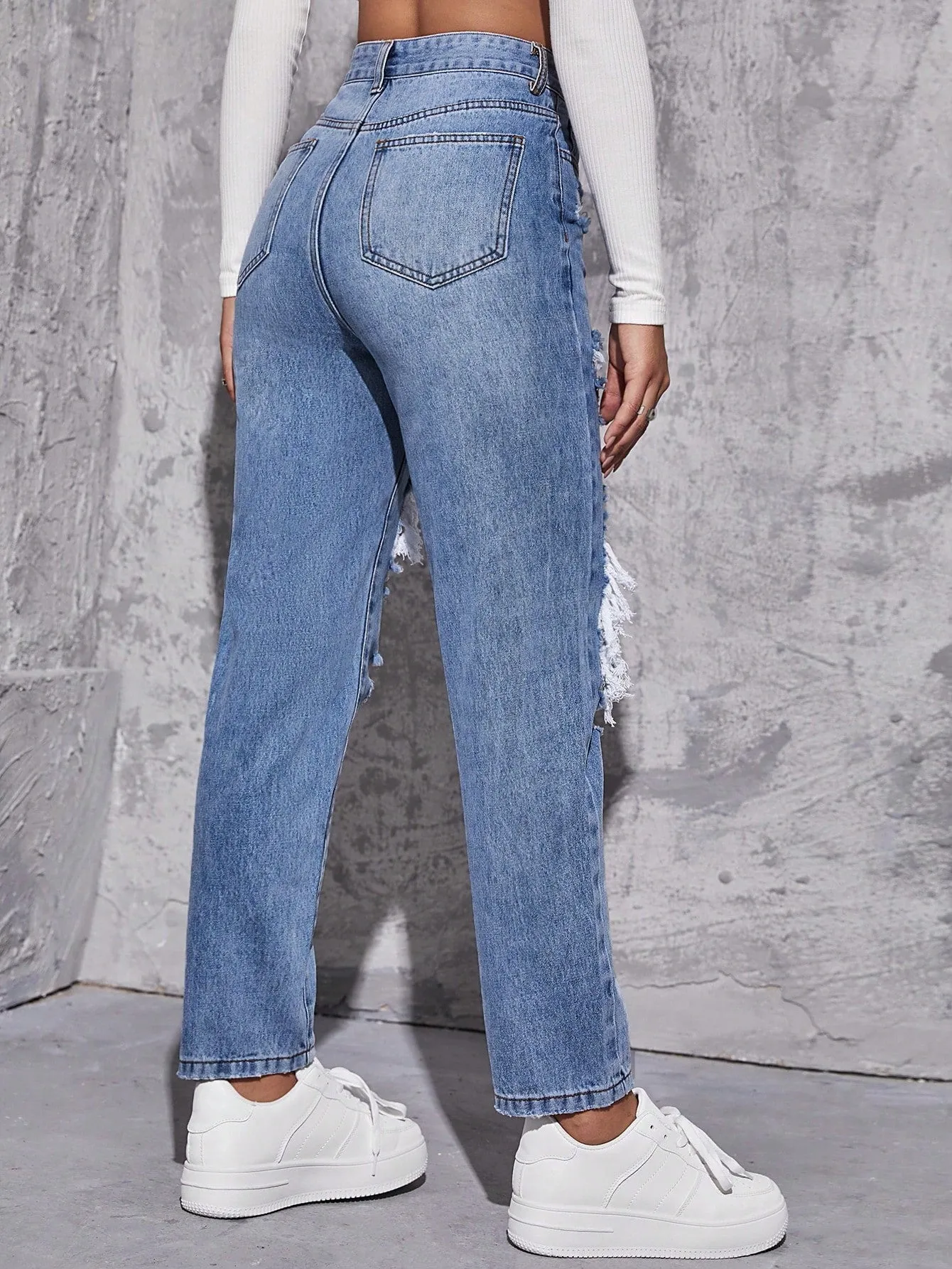 High Waist Ripped Mom Fit Jeans