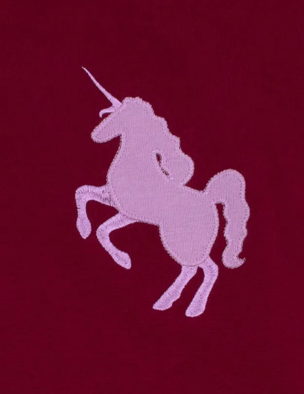 Kids Two Piece Maroon Unicorn Pajamas