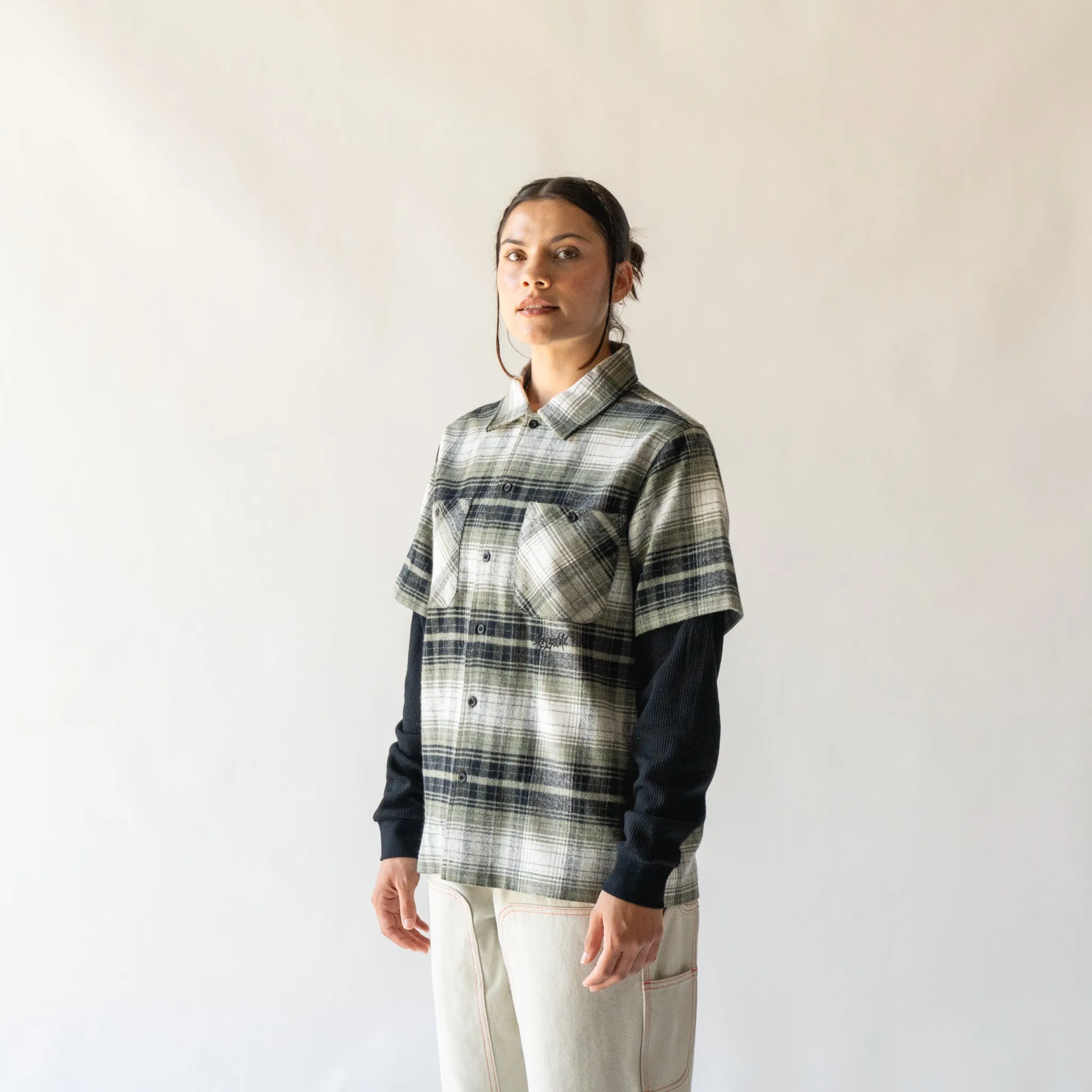 Lair Woven Plaid/Thermal Layered Shirt - Olive