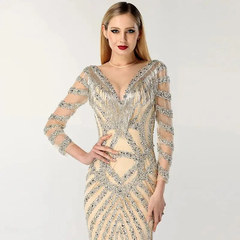 Lydia Beading Tassel Evening Gown