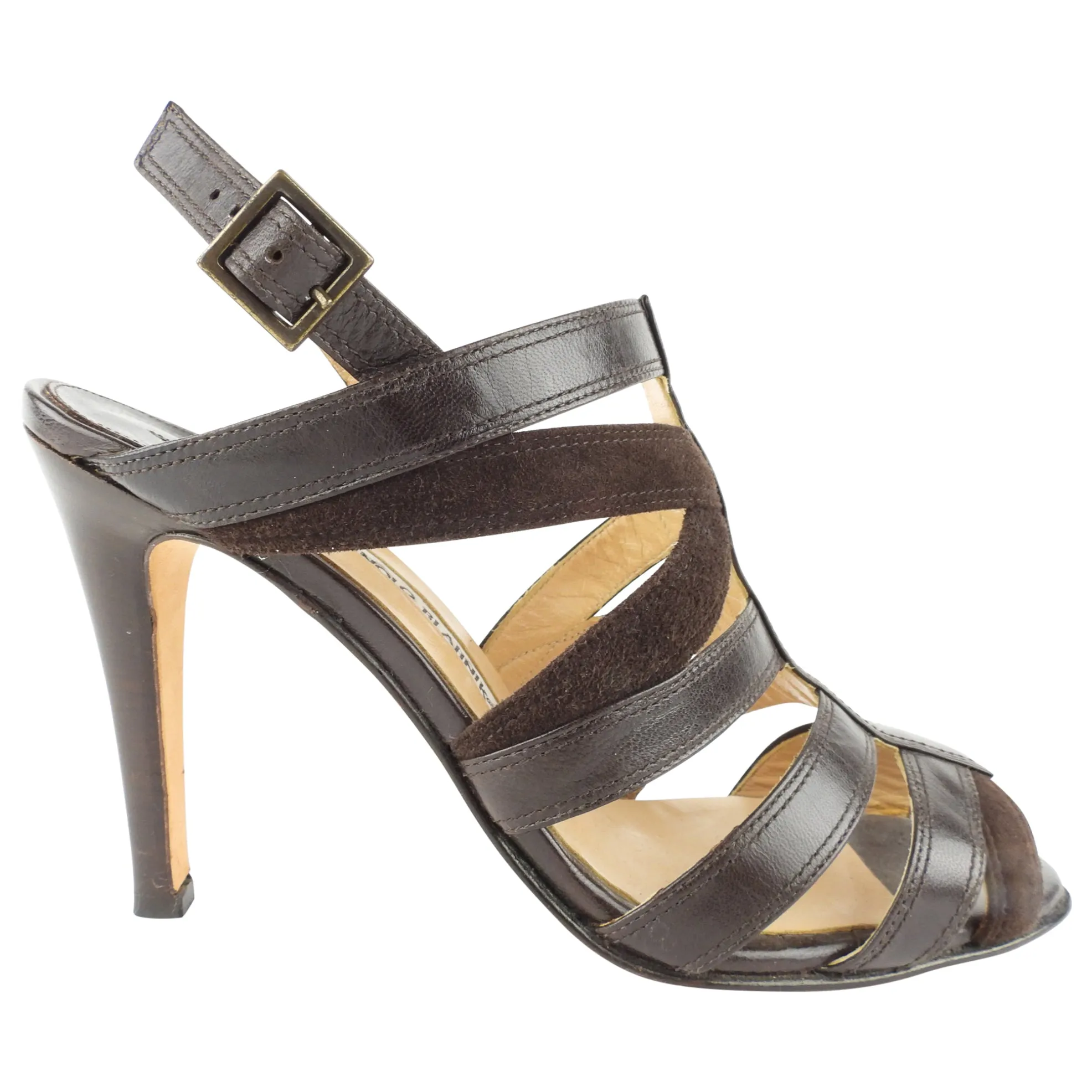 Manolo Blahnik Brown Suede Leather Strappy Slinback Sandal - 39