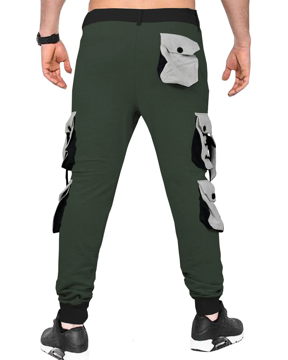 Men Olivegreen-Grey Street Casual Fashion Jogger Pants