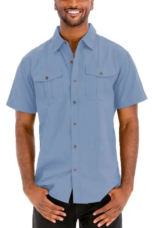 Men's Solid Short Sleeve Chest Pocket Shirt