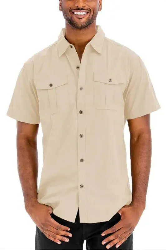 Men's Solid Short Sleeve Chest Pocket Shirt