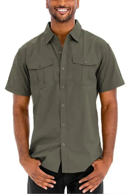 Men's Solid Short Sleeve Chest Pocket Shirt