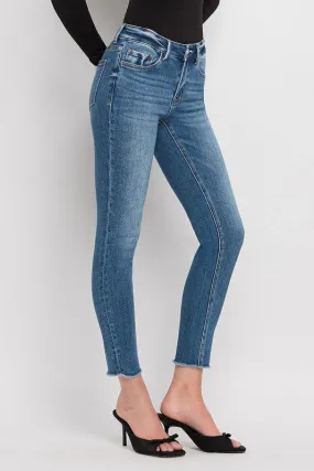 Mid Rise Raw Hem Crop Skinny