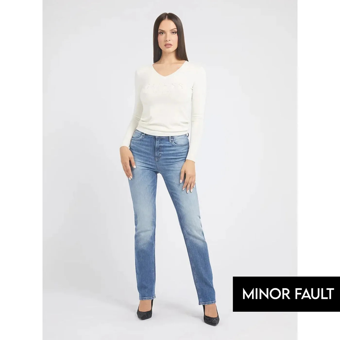 (Minor Fault) Mid Blue Straight High Rise Jeans