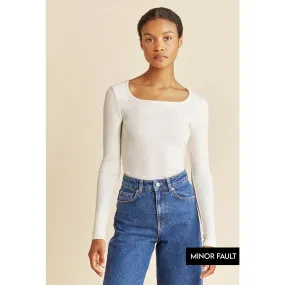 (Minor Fault) White Square Neck Rib Top