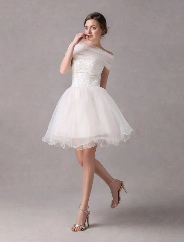 Short Ivorystrapless A-Line Beading Wedding Dress For Bride Exclusive