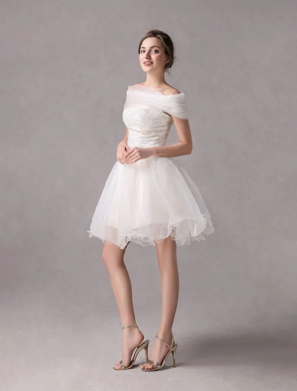 Short Ivorystrapless A-Line Beading Wedding Dress For Bride Exclusive