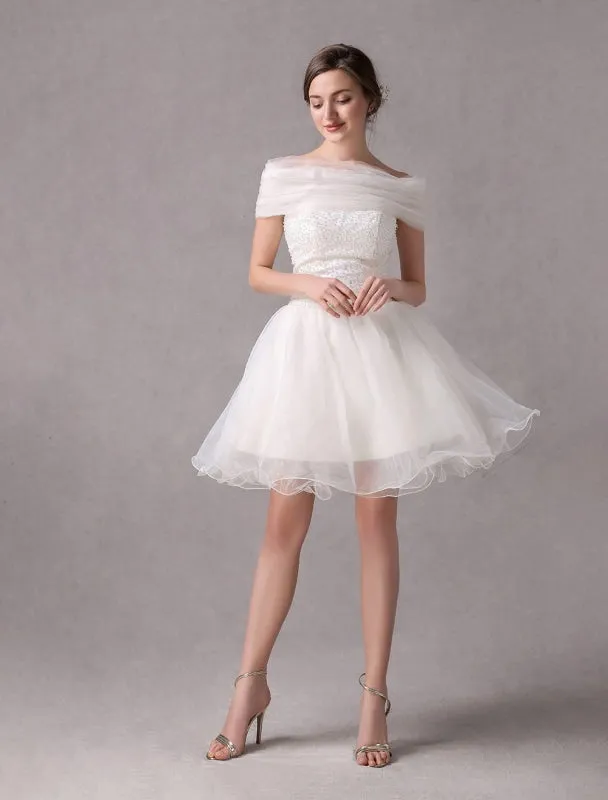 Short Ivorystrapless A-Line Beading Wedding Dress For Bride Exclusive