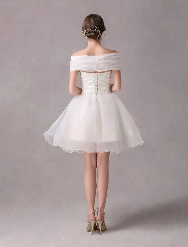 Short Ivorystrapless A-Line Beading Wedding Dress For Bride Exclusive