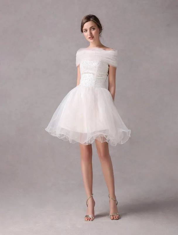 Short Ivorystrapless A-Line Beading Wedding Dress For Bride Exclusive