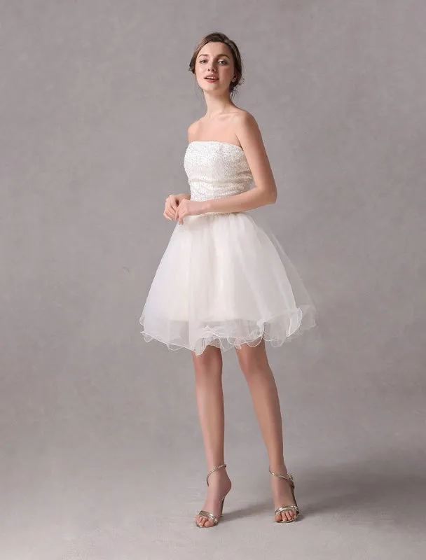 Short Ivorystrapless A-Line Beading Wedding Dress For Bride Exclusive