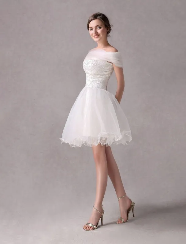 Short Ivorystrapless A-Line Beading Wedding Dress For Bride Exclusive